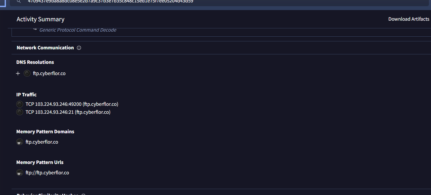 IDS signature match confirming true family and C2 IOC