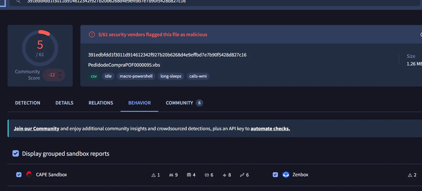 Taux de détection VirusTotal — faible score statique