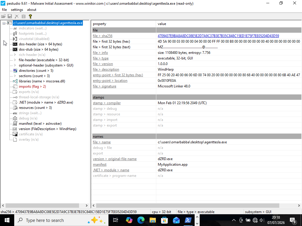 PE Studio static analysis