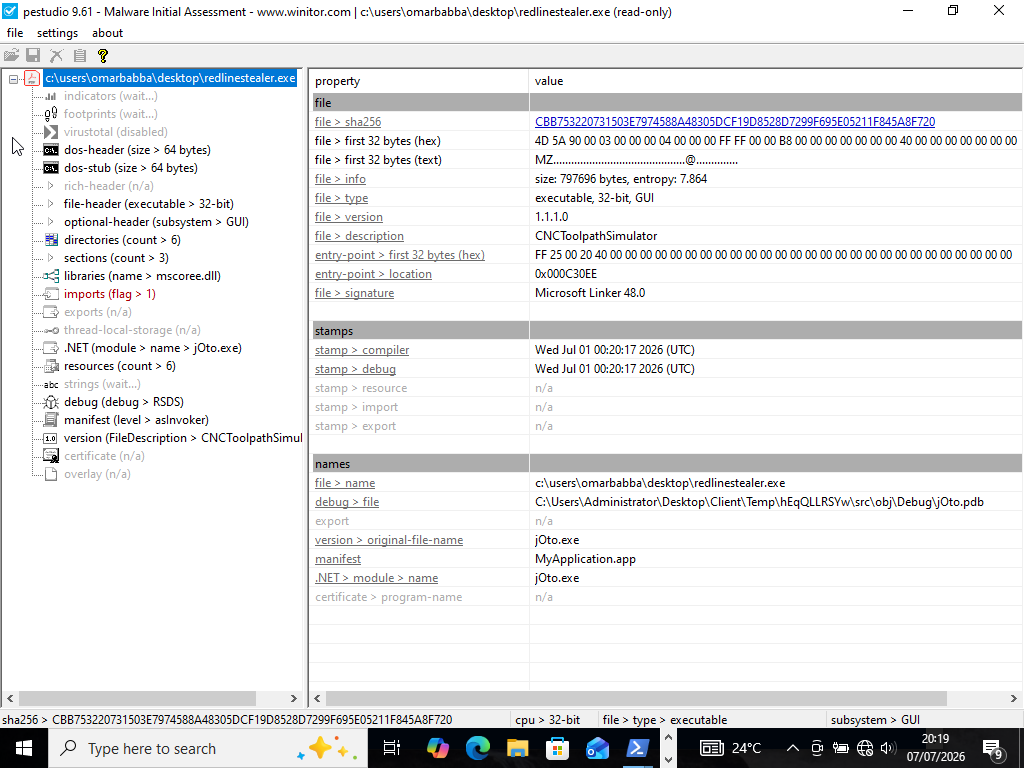 PE Studio static analysis