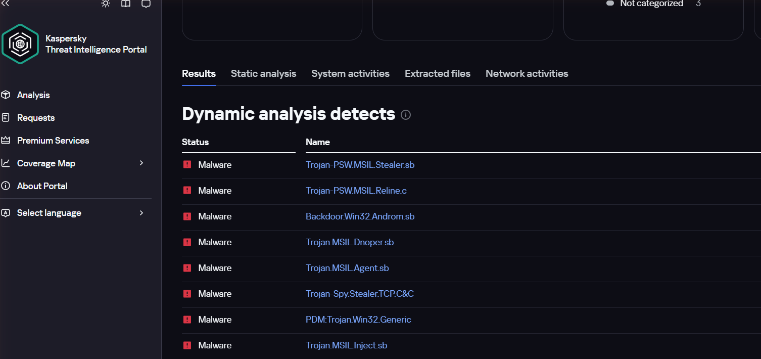 OpenTIP dynamic-analysis detects table