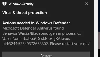 Détection Windows Defender en temps réel lors de l'exécution menée par mes soins