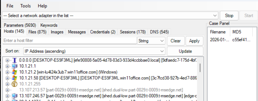 NetworkMiner Hosts tab