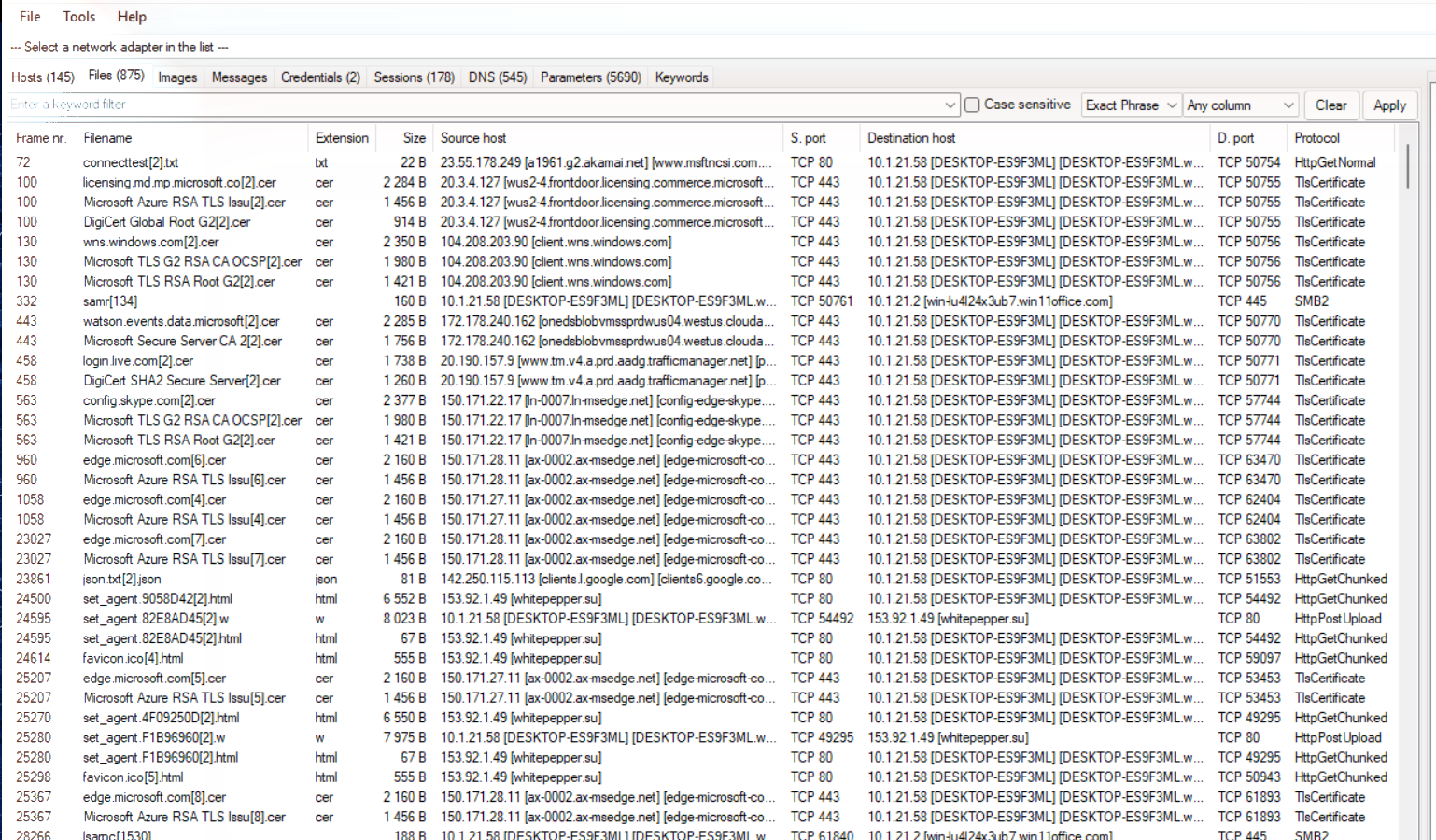 NetworkMiner Files tab