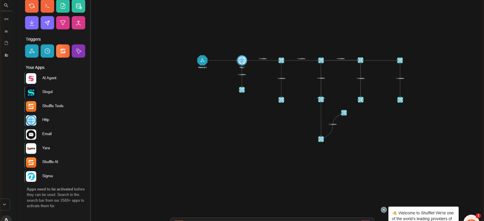 Shuffle 13-node workflow canvas