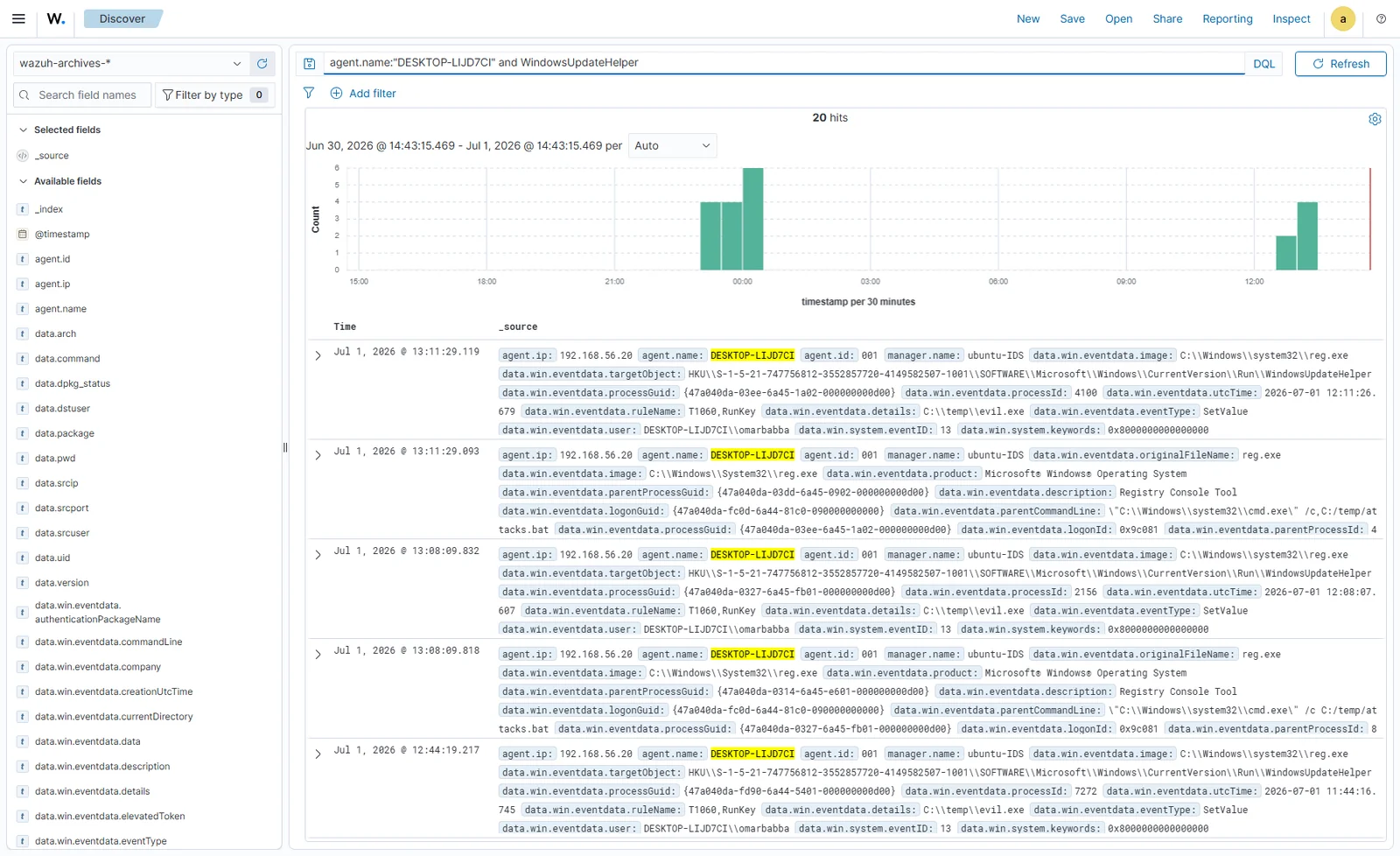 Ligne de commande Sysmon de reg add pour la persistance via la clé Run HKCU