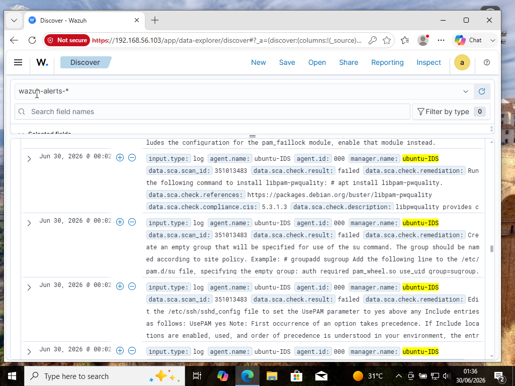 Wazuh Discover raw indexer view