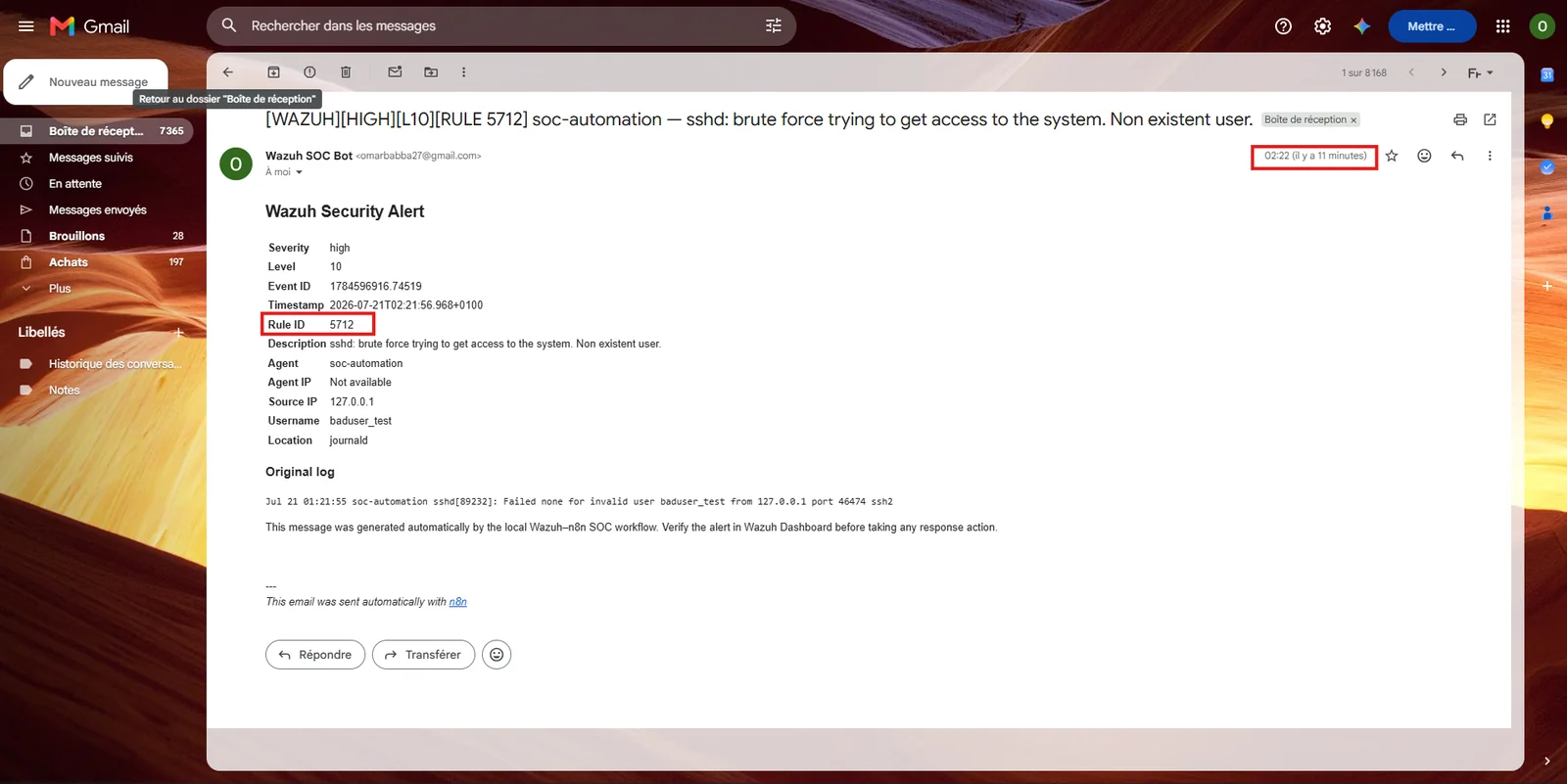 E-mail d'alerte résultant