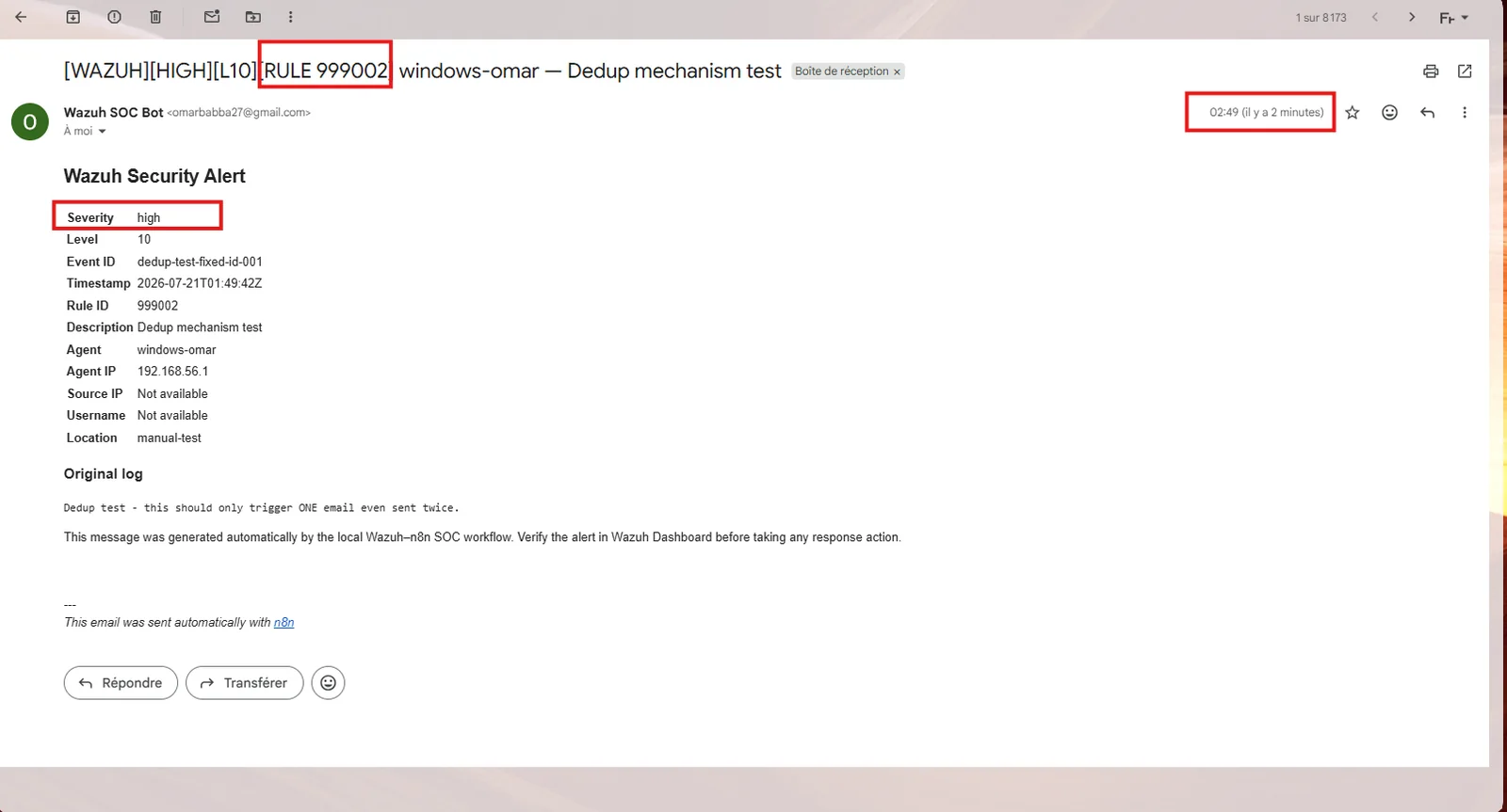 Un seul e-mail résultant