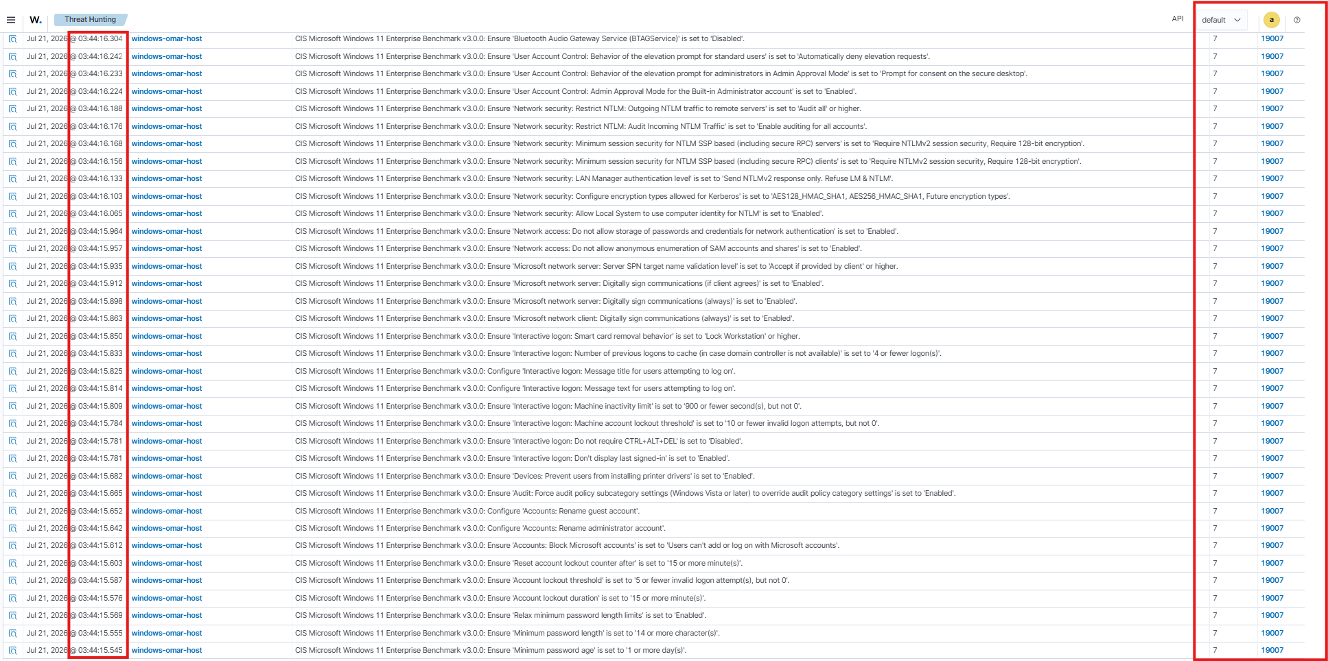 Matching Wazuh dashboard events