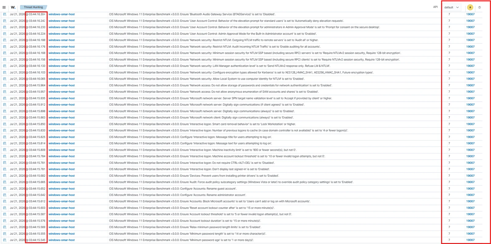 Événements correspondants dans le dashboard Wazuh