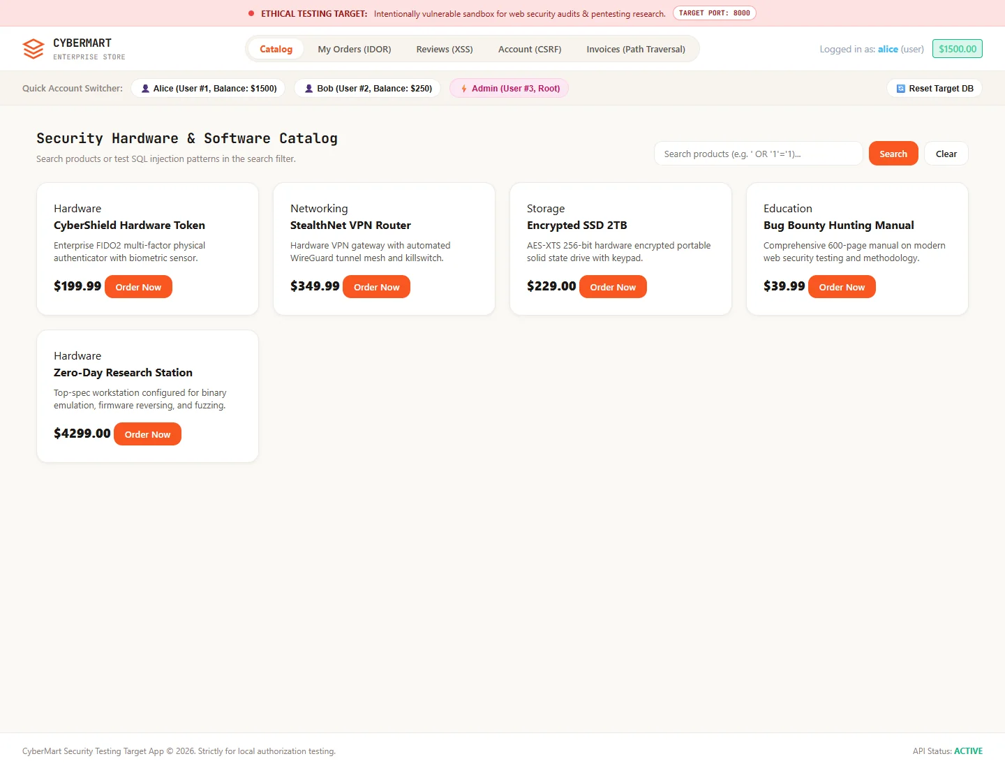 Interface de la boutique cible CyberMart